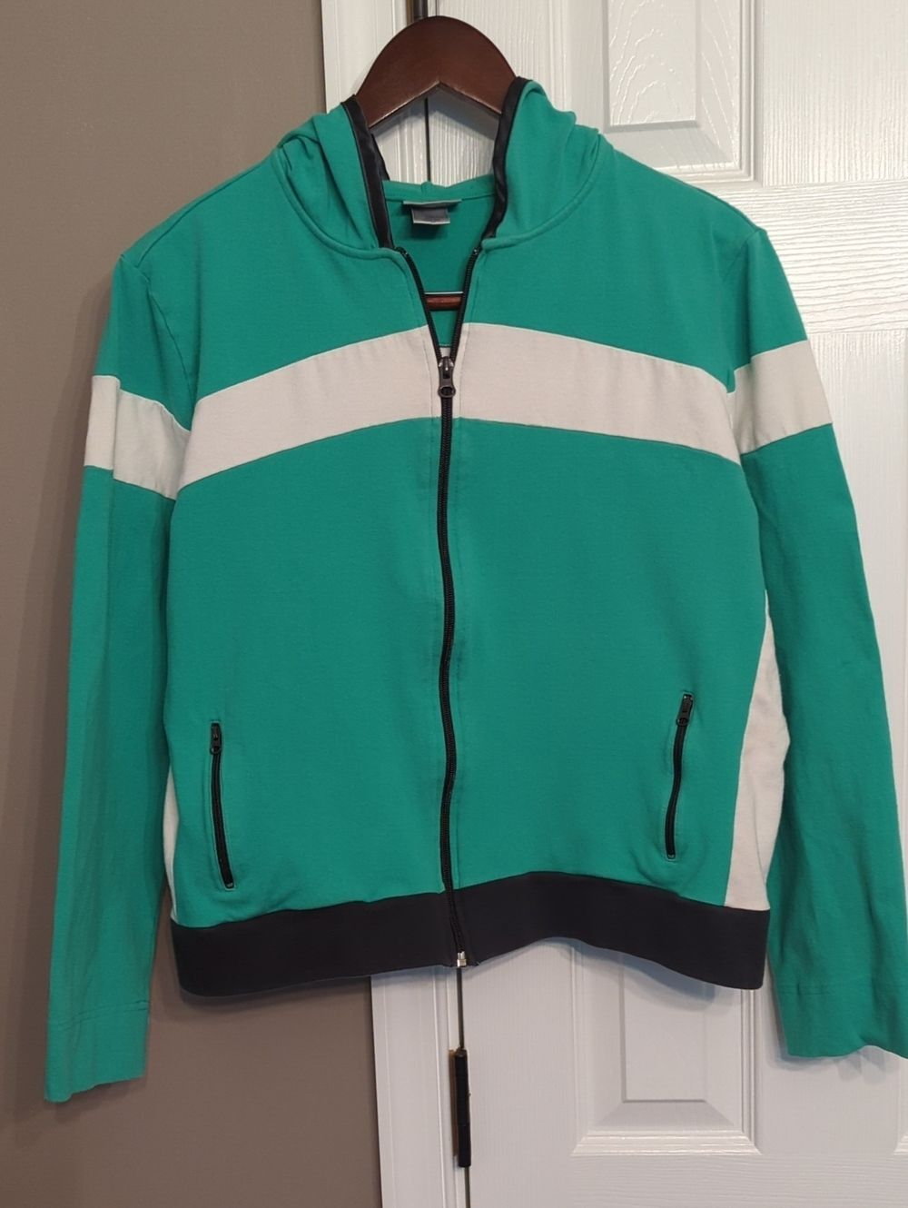 Green & White Colorblock Full Zip Hoodie Jacket Size Girls XXL